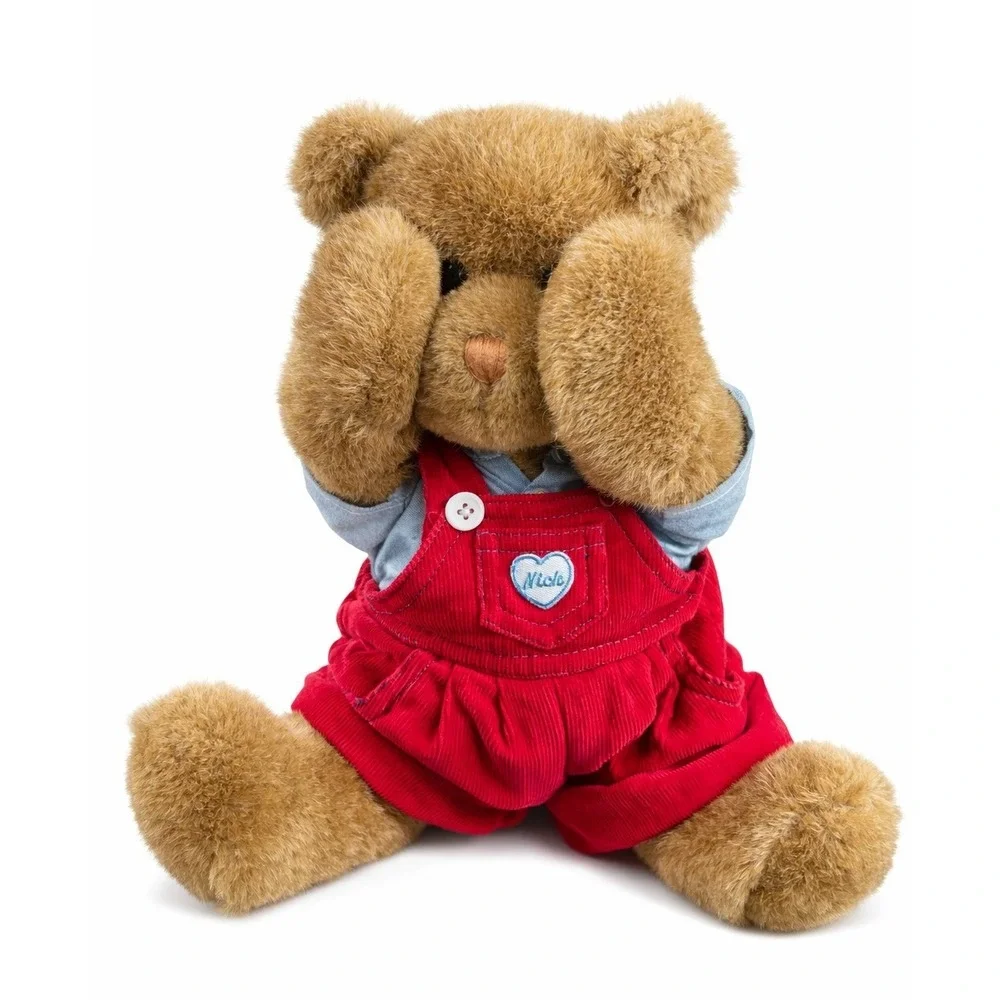 Vintage Mango Enterprises Nick Teddy Bear‎ Peek-a-Boo Red Corduroy Overalls 12